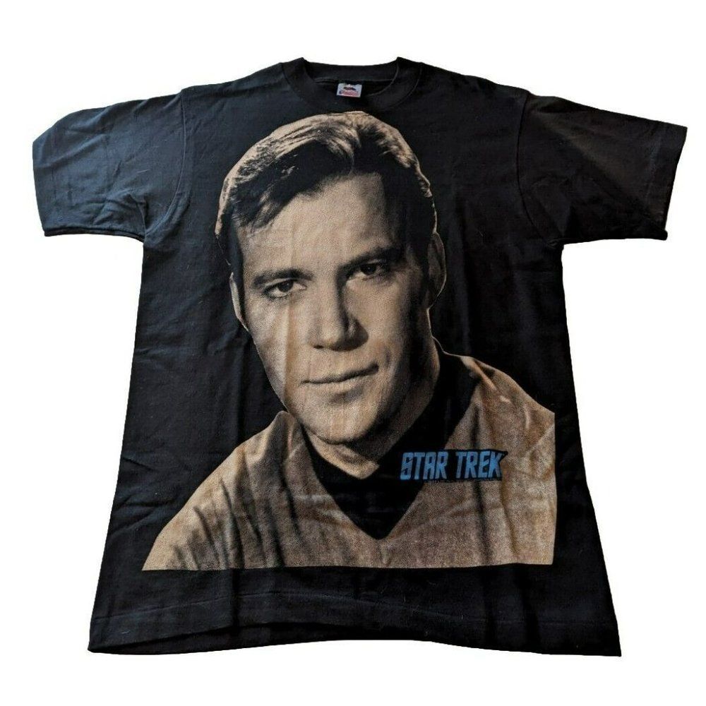 * Vtg Star Trek Captain Kirk All Over Print Double Sided M Shirt Single Stitch